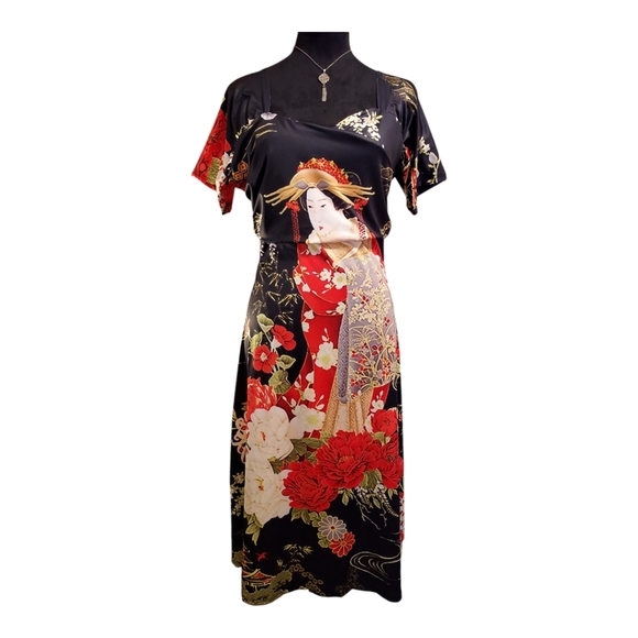 Japanese Geisha Print Dress - Picture 2 of 8